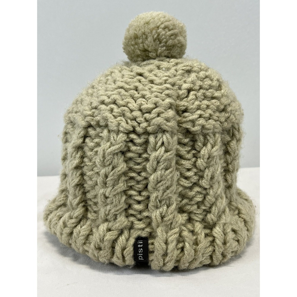 Pistil Stocking Beanie Hat One Size Pom Pom GUC Ivory Chunky Knit